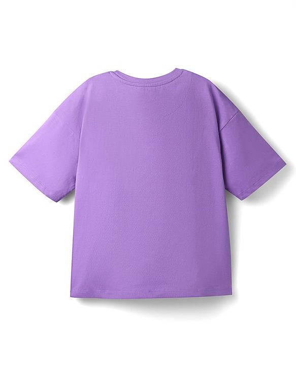 Pine Kids Disney Single Jersey Knit Half Sleeves Over Sized Drop Shoulder T-Shirt with Bambi Print - Purple