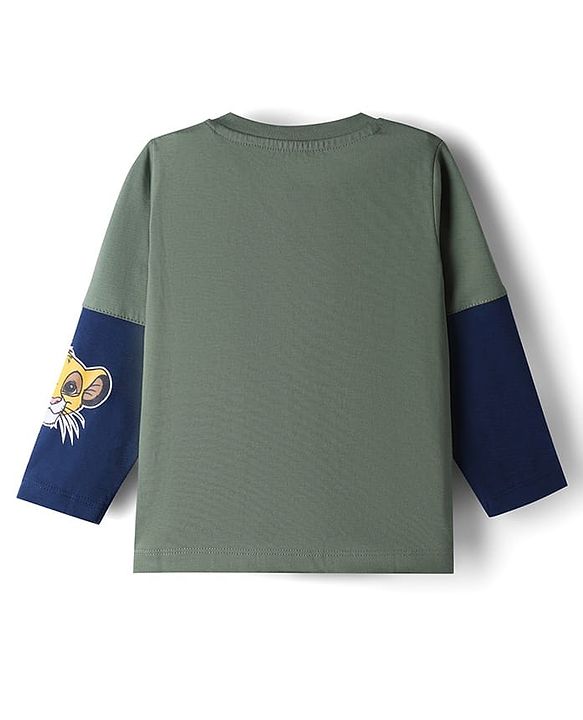Babyhug Disney Single Jersey Knit Full Sleeve T-shirts & Joggers Set With Lion King Graphic & Cut & Sew Design - Green & Navy Blue