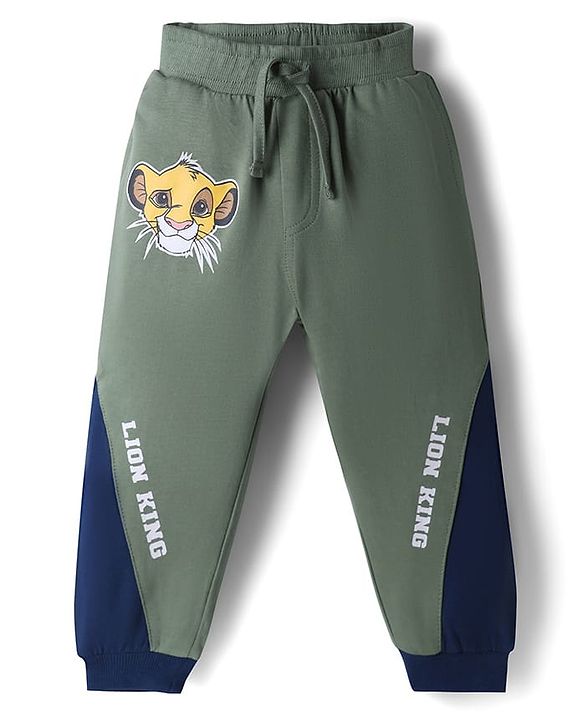 Babyhug Disney Single Jersey Knit Full Sleeve T-shirts & Joggers Set With Lion King Graphic & Cut & Sew Design - Green & Navy Blue