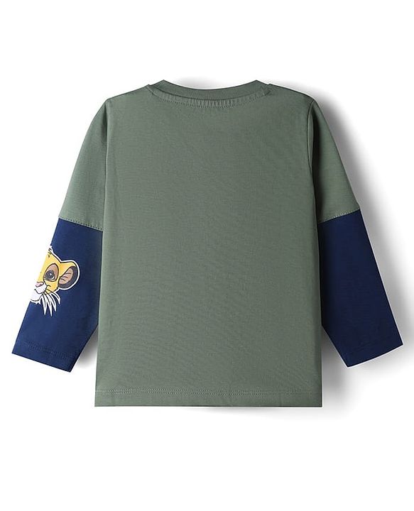Babyhug Disney Single Jersey Knit Full Sleeve T-shirts & Joggers Set With Lion King Graphic & Cut & Sew Design - Green & Navy Blue