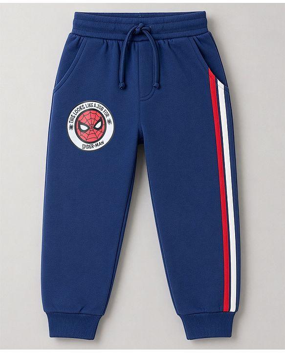 Babyhug Marvel Single Jersey Knit Full Sleeves T-Shirt & Joggers Set With Spiderman Graphic - Blue