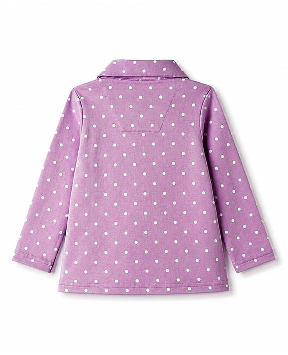 Babyhug Cotton Knit Full Sleeves Top & Pyjama Night Suit with Polka Dots Print - Lavender