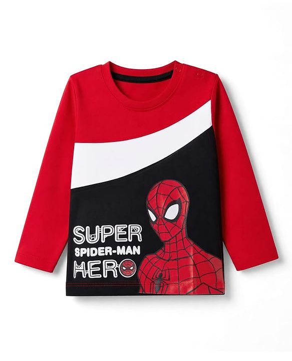 Babyhug Marvel Single Jersey Knit Full Sleeve Cut and Sew T-shirt & Joggers Set With Spider-man Graphics - Red