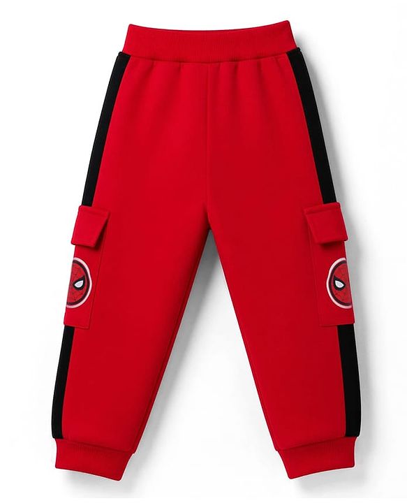 Babyhug Marvel Single Jersey Knit Full Sleeve Cut and Sew T-shirt & Joggers Set With Spider-man Graphics - Red