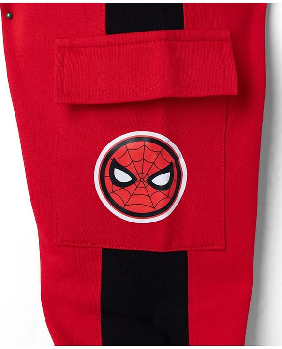 Babyhug Marvel Single Jersey Knit Full Sleeve Cut and Sew T-shirt & Joggers Set With Spider-man Graphics - Red