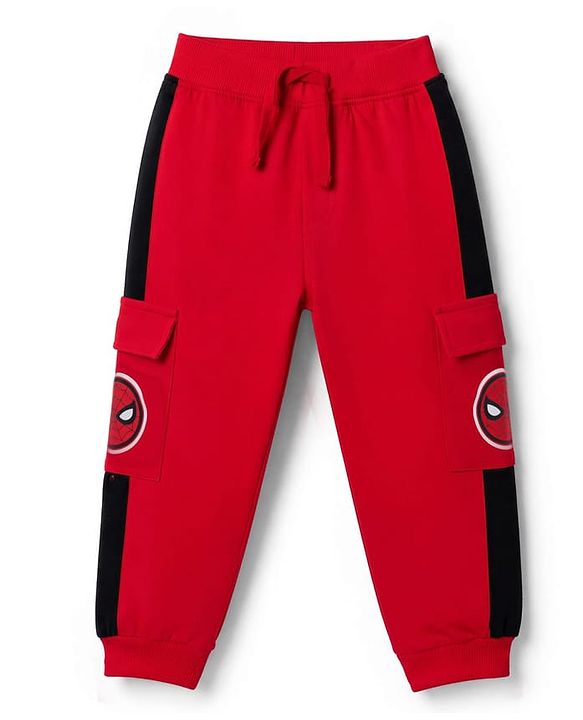 Babyhug Marvel Single Jersey Knit Full Sleeve Cut and Sew T-shirt & Joggers Set With Spider-man Graphics - Red
