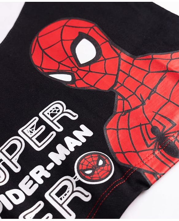 Babyhug Marvel Single Jersey Knit Full Sleeve Cut and Sew T-shirt & Joggers Set With Spider-man Graphics - Red