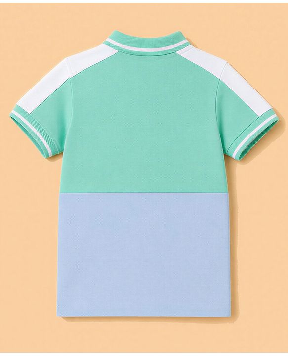 Babyhug 100% Cotton Knit Half Sleeves Polo T-Shirt With Text Print - Sea Green