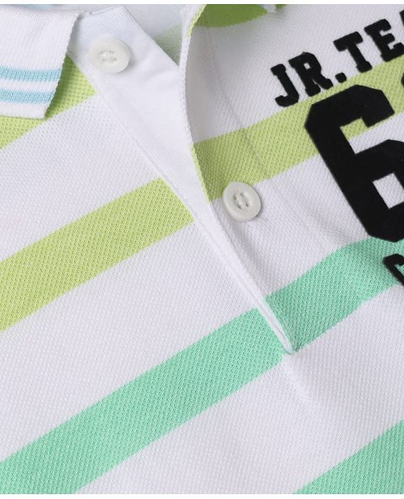 Babyhug 100% Cotton Knit Half Sleeves Polo T-Shirt with Stripes & Jr. Team Captain Print- White