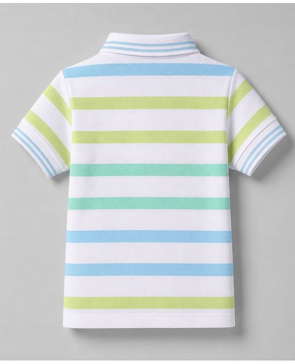 Babyhug 100% Cotton Knit Half Sleeves Polo T-Shirt with Stripes & Jr. Team Captain Print- White