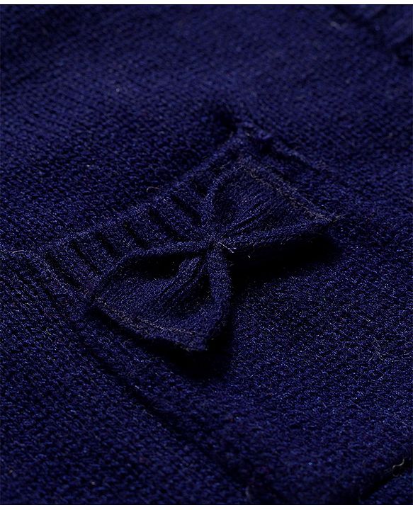 Babyhug Knit Full Sleeves Floral Embroidered Front Open Sweater With Cable Knit - Navy Blue