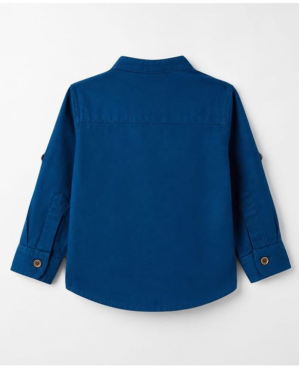 Babyhug 100% Cotton Woven Full Sleeves Solid Color Shirt & Pant Set - Blue & Beige