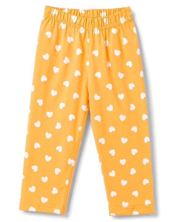 Babyhug 100% Cotton Knit Full Sleeves Shirt & Pyjama Night Suit with Hearts Print - Yellow
