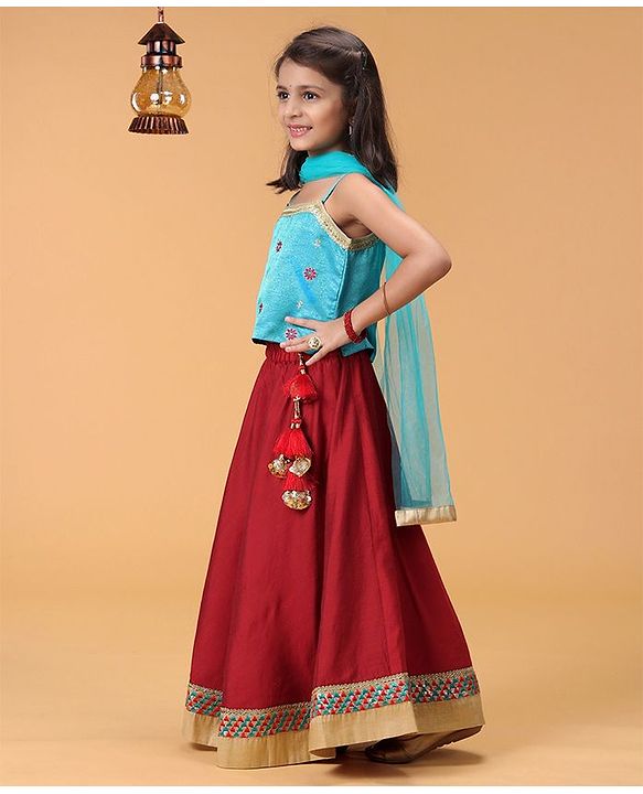 Babyhug Singlet Lehenga Choli Set With Jari & Sequin Border - Blue Red