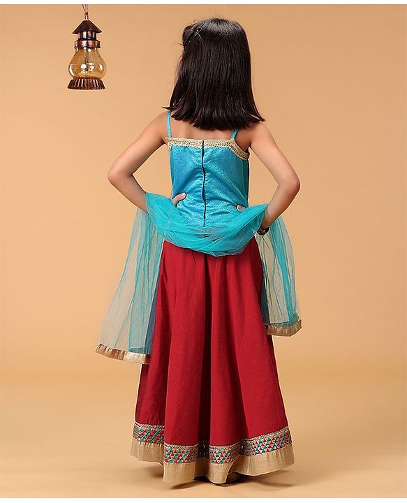 Babyhug Singlet Lehenga Choli Set With Jari & Sequin Border - Blue Red