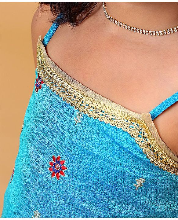 Babyhug Singlet Lehenga Choli Set With Jari & Sequin Border - Blue Red