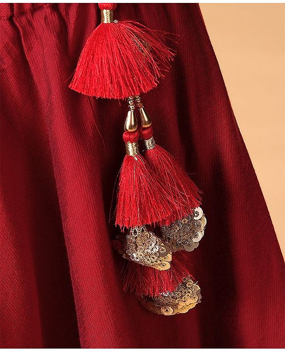 Babyhug Singlet Lehenga Choli Set With Jari & Sequin Border - Blue Red