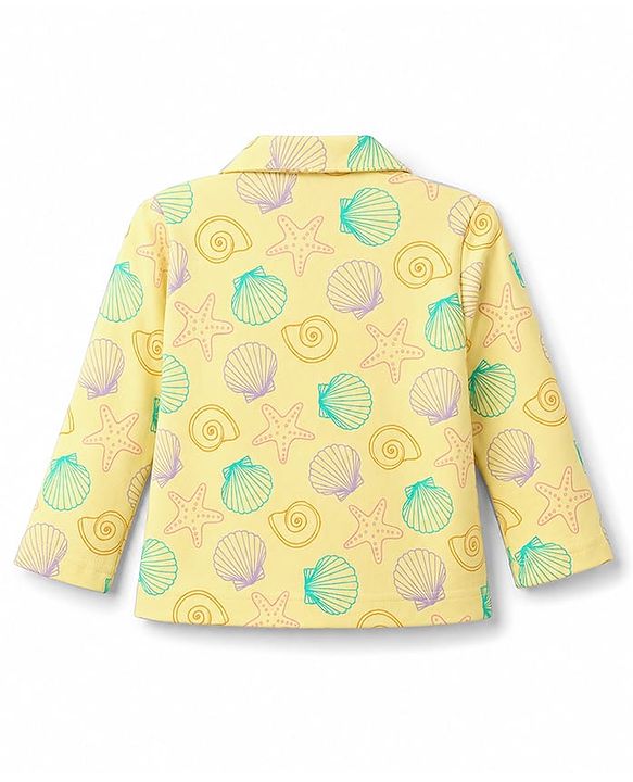Babyhug Cotton Knit Full Sleeves Shirt & Pyjama Night Suit with Starfish Print - Yellow