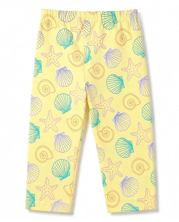 Babyhug Cotton Knit Full Sleeves Shirt & Pyjama Night Suit with Starfish Print - Yellow