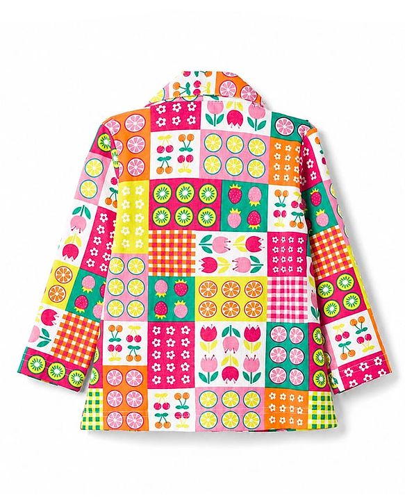 Babyhug 100% Cotton Knit Full Sleeves Shirt & Pyjama Night Suit with Floral Print - Pink & Yellow