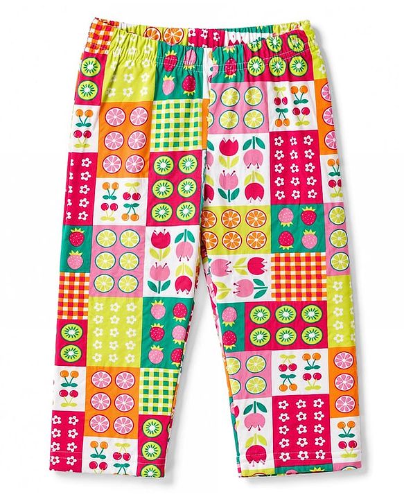 Babyhug 100% Cotton Knit Full Sleeves Shirt & Pyjama Night Suit with Floral Print - Pink & Yellow