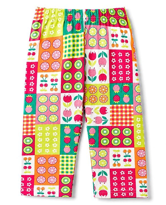 Babyhug 100% Cotton Knit Full Sleeves Shirt & Pyjama Night Suit with Floral Print - Pink & Yellow