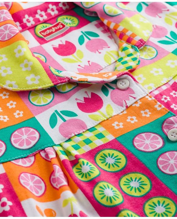 Babyhug 100% Cotton Knit Full Sleeves Shirt & Pyjama Night Suit with Floral Print - Pink & Yellow