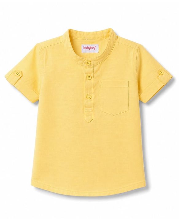 Babyhug Cotton Woven Half Sleeves Shirt & Denim Shorts Set - Yellow