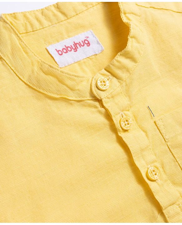 Babyhug Cotton Woven Half Sleeves Shirt & Denim Shorts Set - Yellow