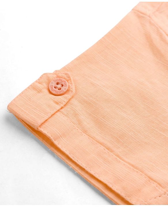 Babyhug Cotton Woven Half Sleeves Solid Color Shirt & Denim Shorts Set - Peach & Blue