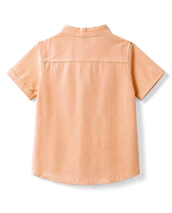 Babyhug Cotton Woven Half Sleeves Solid Color Shirt & Denim Shorts Set - Peach & Blue