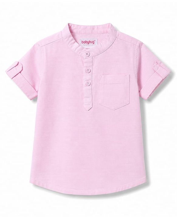 Babyhug Cotton Woven Half Sleeves Shirt & Denim Shorts Set - Pink