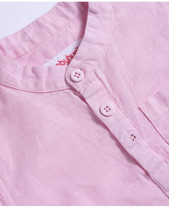 Babyhug Cotton Woven Half Sleeves Shirt & Denim Shorts Set - Pink