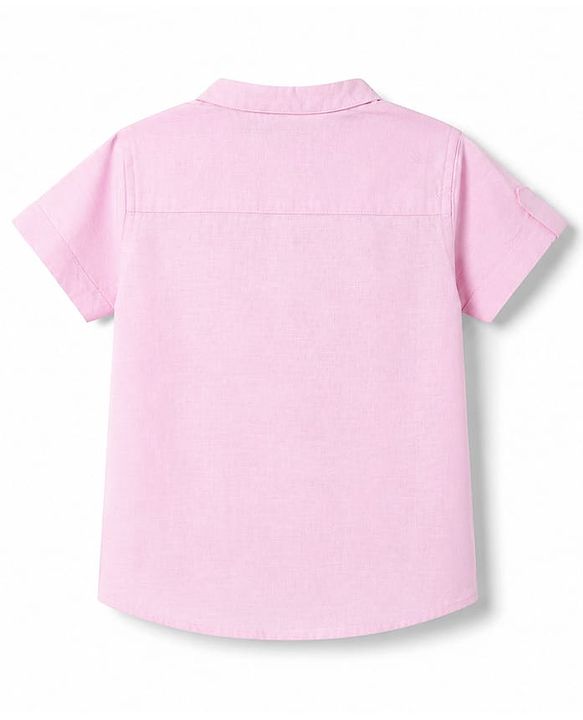 Babyhug Cotton Woven Half Sleeves Shirt & Denim Shorts Set - Pink