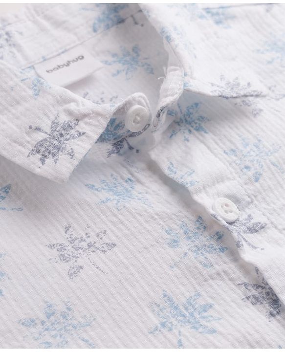 Babyhug 100% Cotton Woven Half Sleeves Shirt & Shorts Set With Floral Print - White