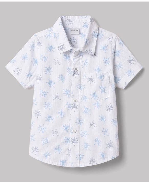 Babyhug 100% Cotton Woven Half Sleeves Shirt & Shorts Set With Floral Print - White