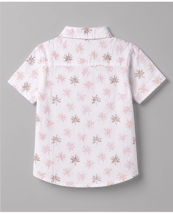Babyhug 100% Cotton Woven Half Sleeves Tropical Theme Printed Shirt & Shorts Set - White & Dark Peach