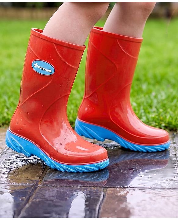 Cute Walk by Babyhug Comfortable slip on with Anti skid Rain Boot - Blue & Red