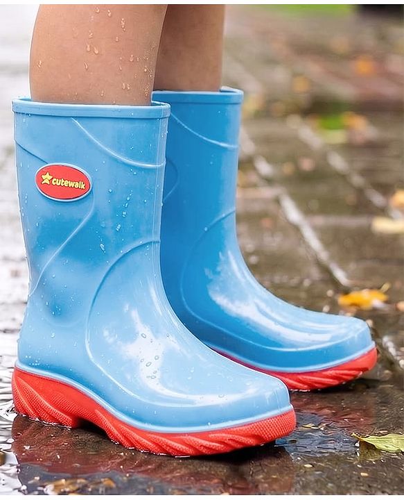 Cute Walk by Babyhug Comfortable slip on with Anti skid Rain Boot - Blue & Red