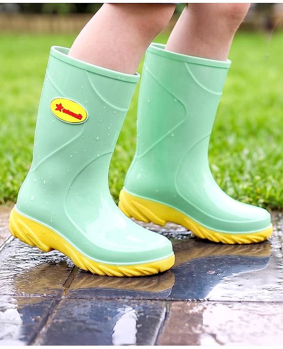 Cute Walk by Babyhug Comfortable slip on with Anti skid Rain Boot - Mint & Yellow