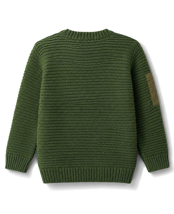Babyhug Knit Full Sleeves Text Printed Pullover Sweater - Olive Green