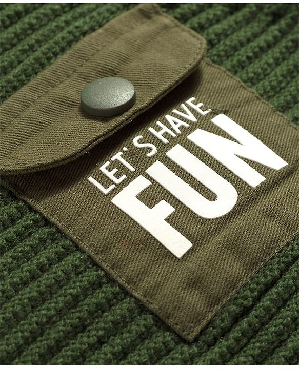 Babyhug Knit Full Sleeves Text Printed Pullover Sweater - Olive Green