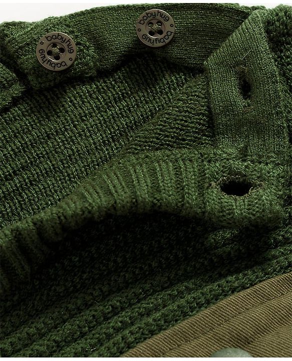 Babyhug Knit Full Sleeves Text Printed Pullover Sweater - Olive Green