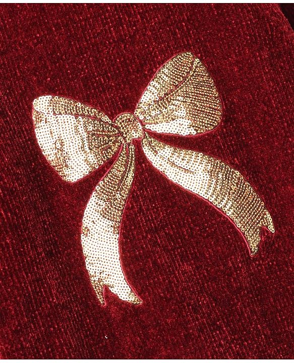 Babyhug Knit Full Sleeves Pullover With Glitter Bow Design - Maroon