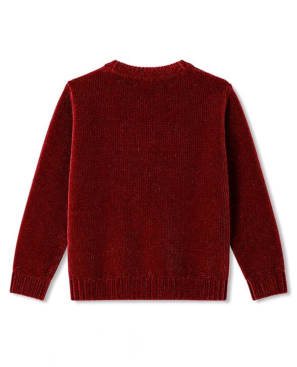Babyhug Knit Full Sleeves Pullover With Glitter Bow Design - Maroon