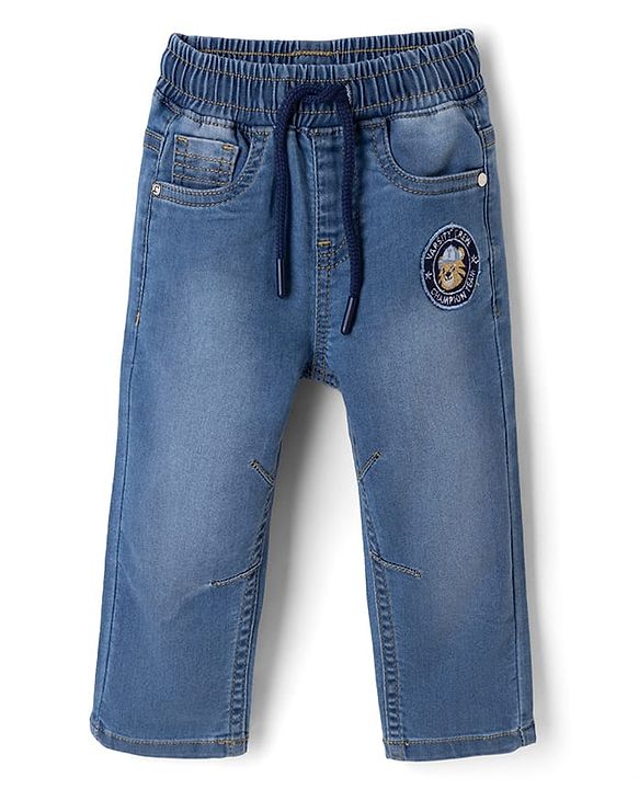 Babyhug Cotton Lycra Full Length Denim Jeans With Patch - Blue