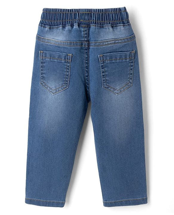 Babyhug Cotton Lycra Full Length Denim Jeans With Patch - Blue