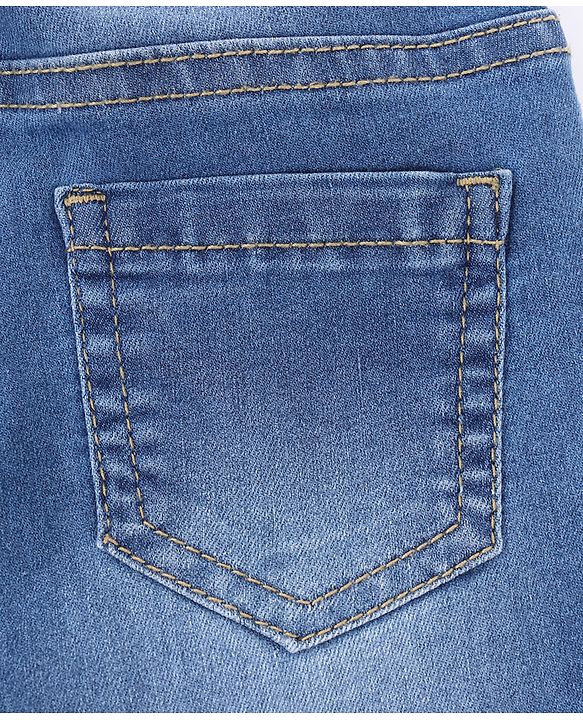 Babyhug Cotton Lycra Full Length Denim Jeans With Patch - Blue