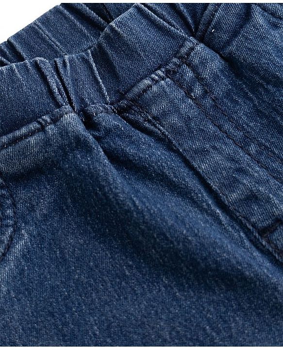 Babyhug Cotton Lycra Denim Full Length Washed Jeans With Stretch & Bow Applique - Navy Blue