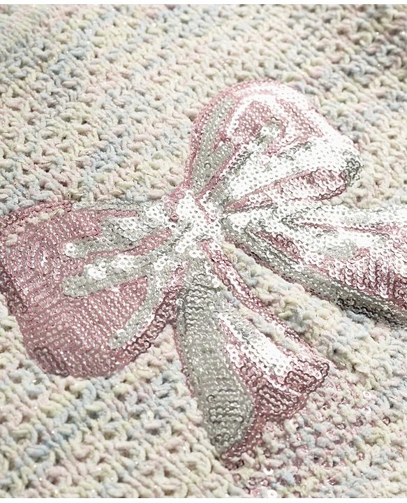 Babyhug Knit Full Sleeves Bow Sequinned Pullover Sweater - Light Pink